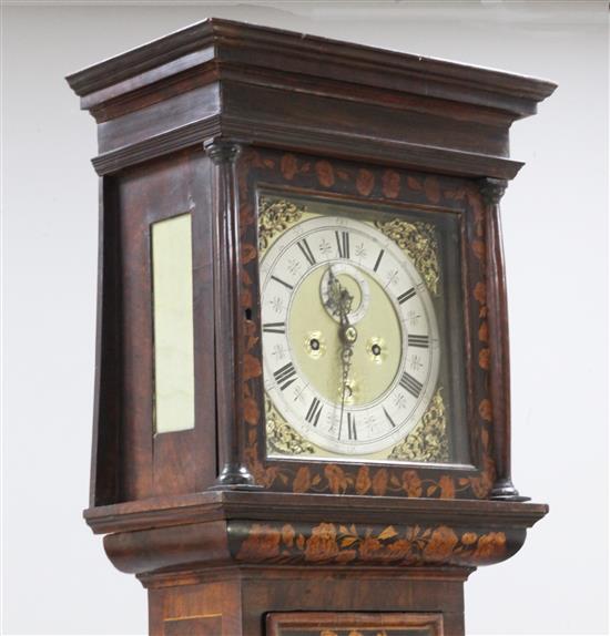 Robert Williamson of London. A William & Mary walnut and marquetry eight day longcase clock, 6ft 9in.